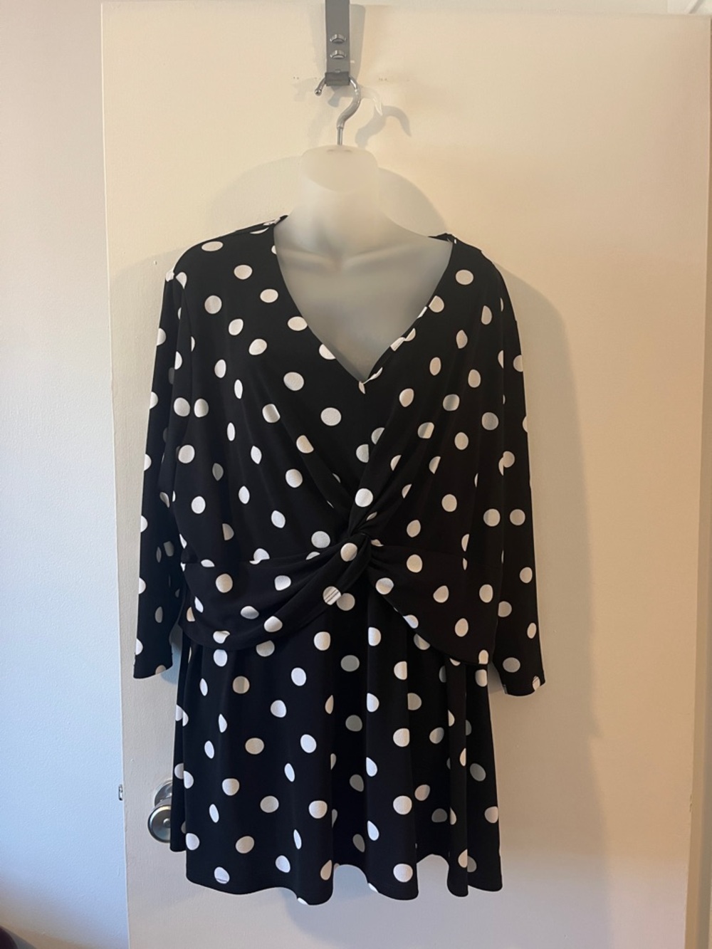 LAURA Black and White Polka Dot Twist-Front Blouse